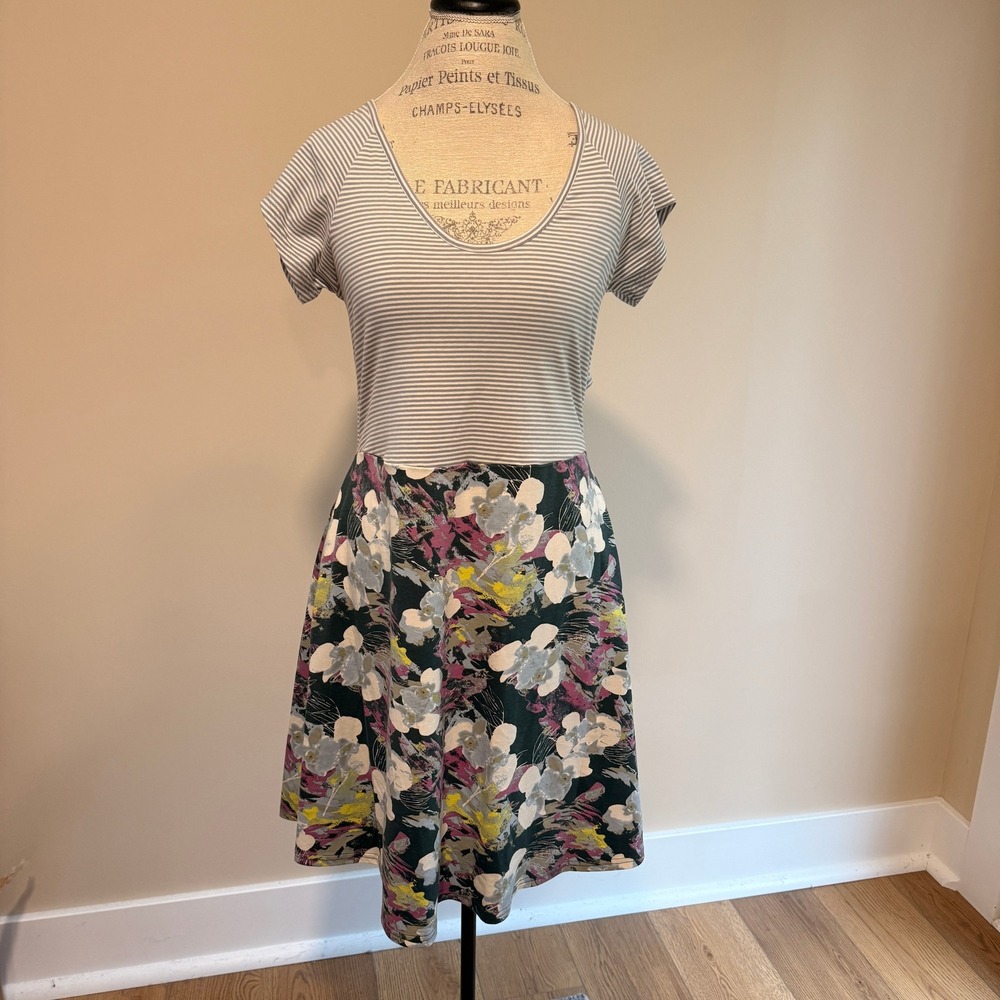 Pact Women's Striped/Floral Criss Cross Back Dress Size XL